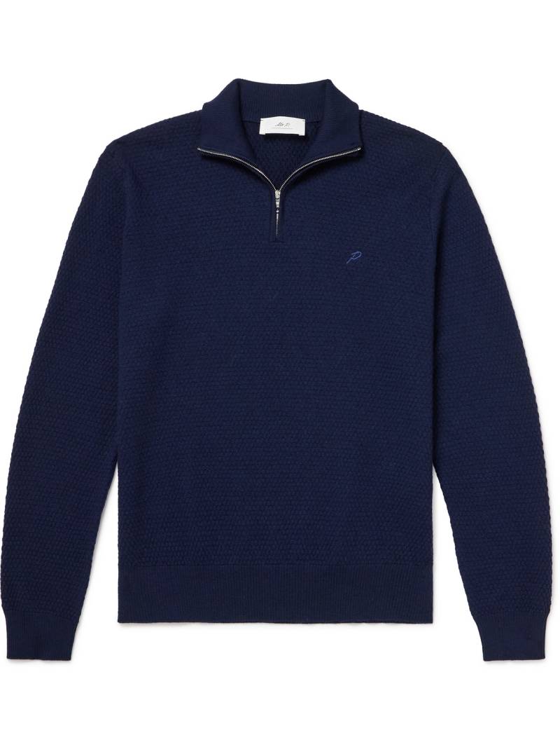 Mr P. - Logo-Embroidered Merino Wool Half-Zip Sweater - Men - Blue - M von Mr P.