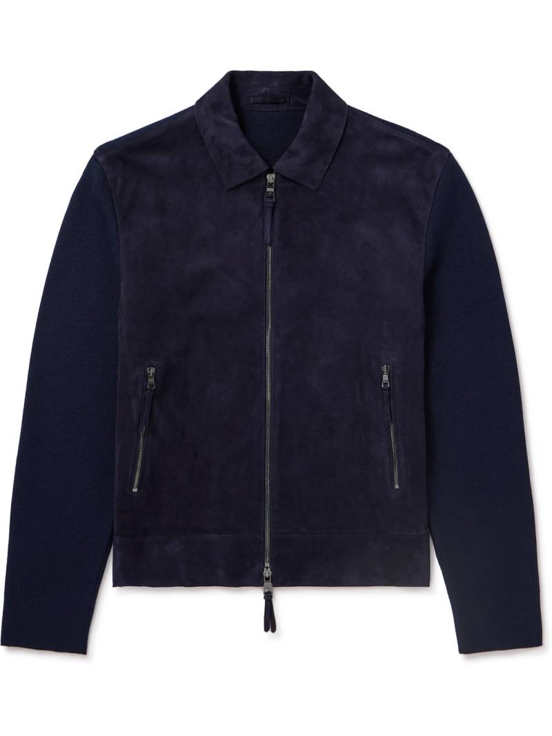 Mr P. - Merino Wool and Suede Blouson Jacket - Men - Blue - L von Mr P.