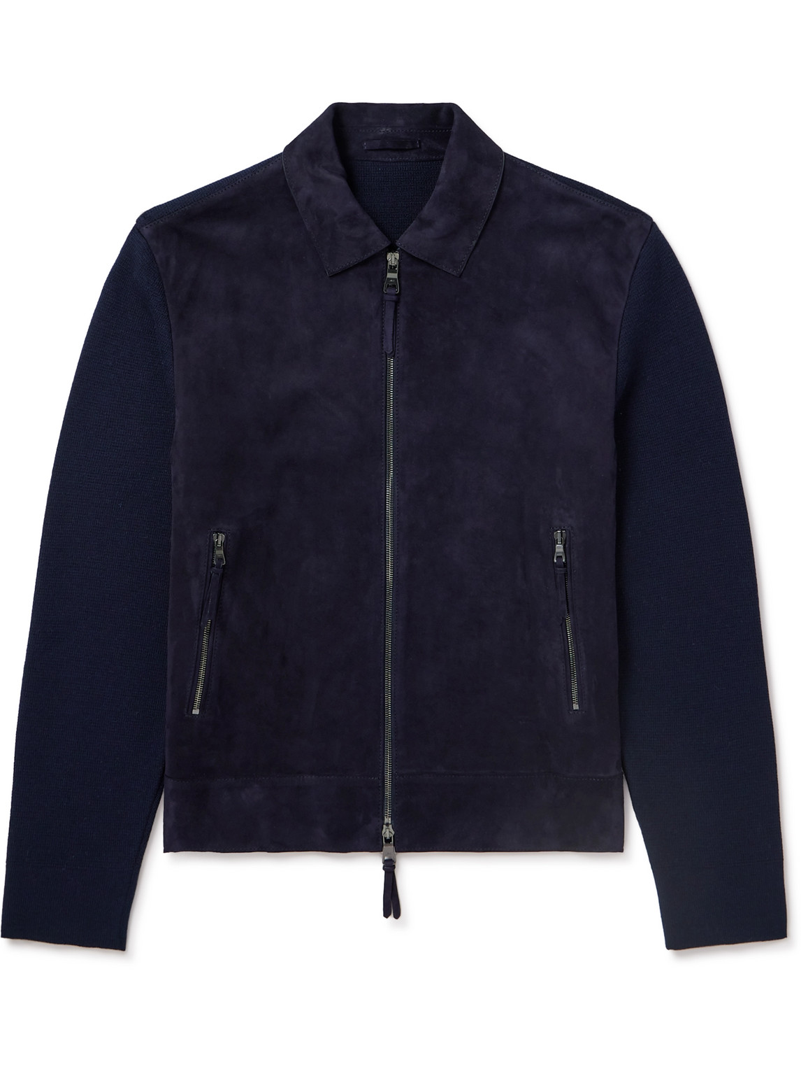 Mr P. - Merino Wool and Suede Blouson Jacket - Men - Blue - XXL von Mr P.