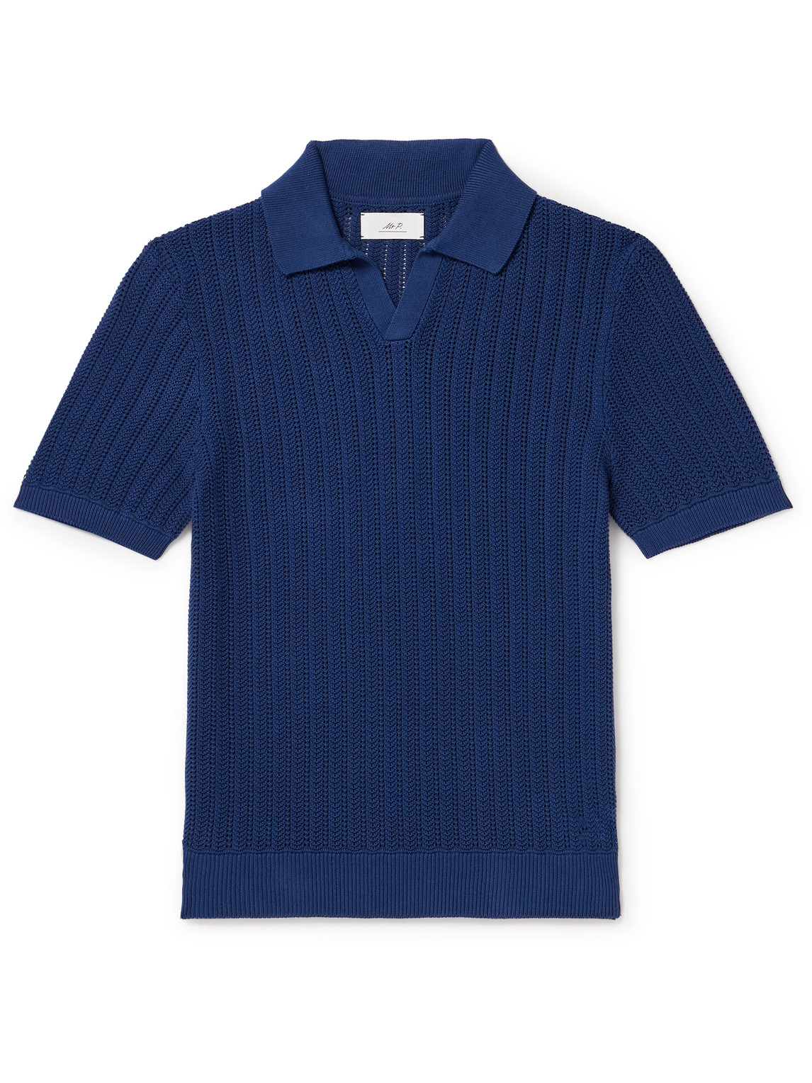 Mr P. - Open-Knit Ribbed Cotton Polo Shirt - Men - Blue - L Mr P. - Open-Knit Ribbed Cotton Polo Shirt - Men - Blue - L von Mr P.