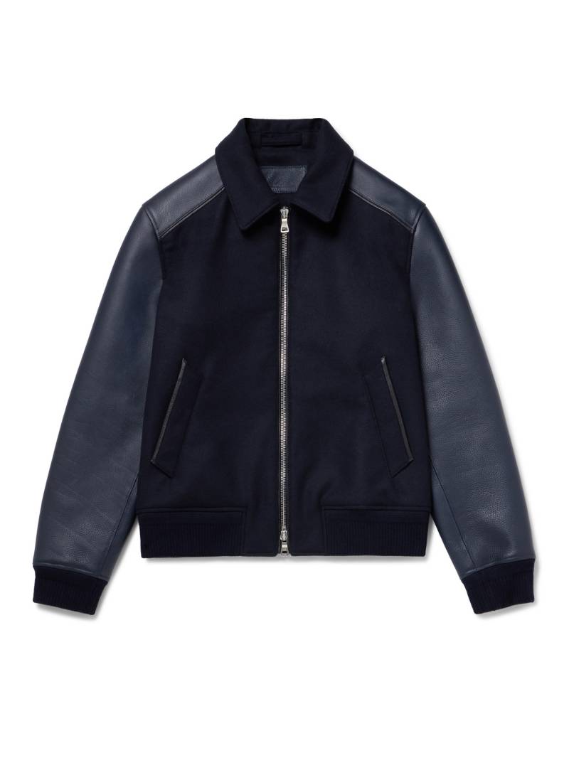 Mr P. - Panelled Ribbed Wool and Textured-Leather Varsity Jacket - Men - Blue - XL von Mr P.