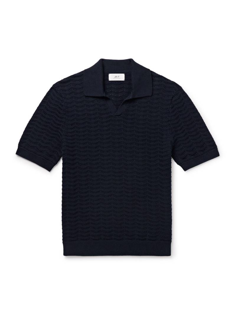 Mr P. - Pointelle-Knit Organic Cotton Polo Shirt - Men - Blue - XS von Mr P.