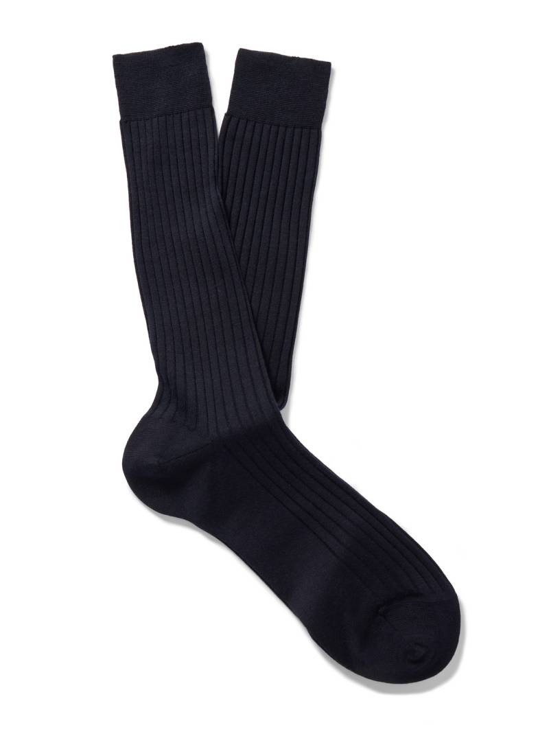 Mr P. - Ribbed Merino Wool-Blend Socks - Men - Blue von Mr P.