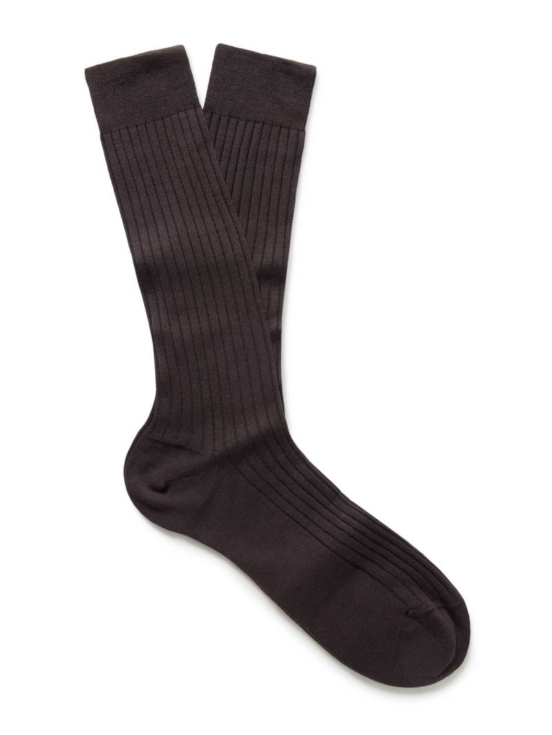Mr P. - Ribbed Merino Wool-Blend Socks - Men - Brown von Mr P.