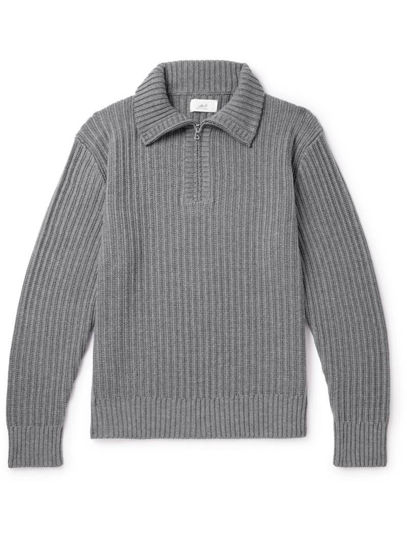 Mr P. - Ribbed Merino Wool Half-Zip Sweater - Men - Gray - XL von Mr P.