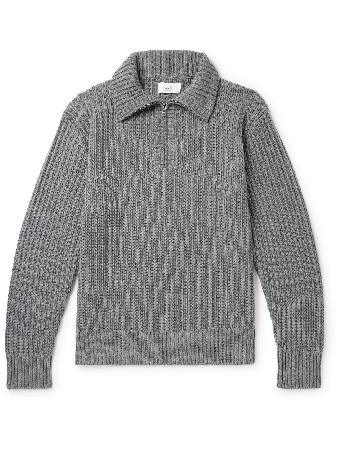 Mr P. - Ribbed Merino Wool Half-Zip Sweater - Men - Gray - XXL von Mr P.