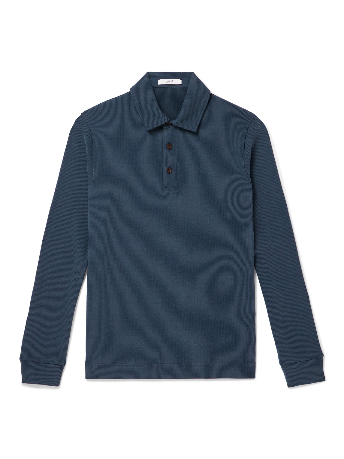 Mr P. - Ribbed Stretch Cotton and Merino Wool-Blend Polo Shirt - Men - Blue - XS Mr P. - Ribbed Stretch Cotton and Merino Wool-Blend Polo Shirt - Men - Blue - XS von Mr P.
