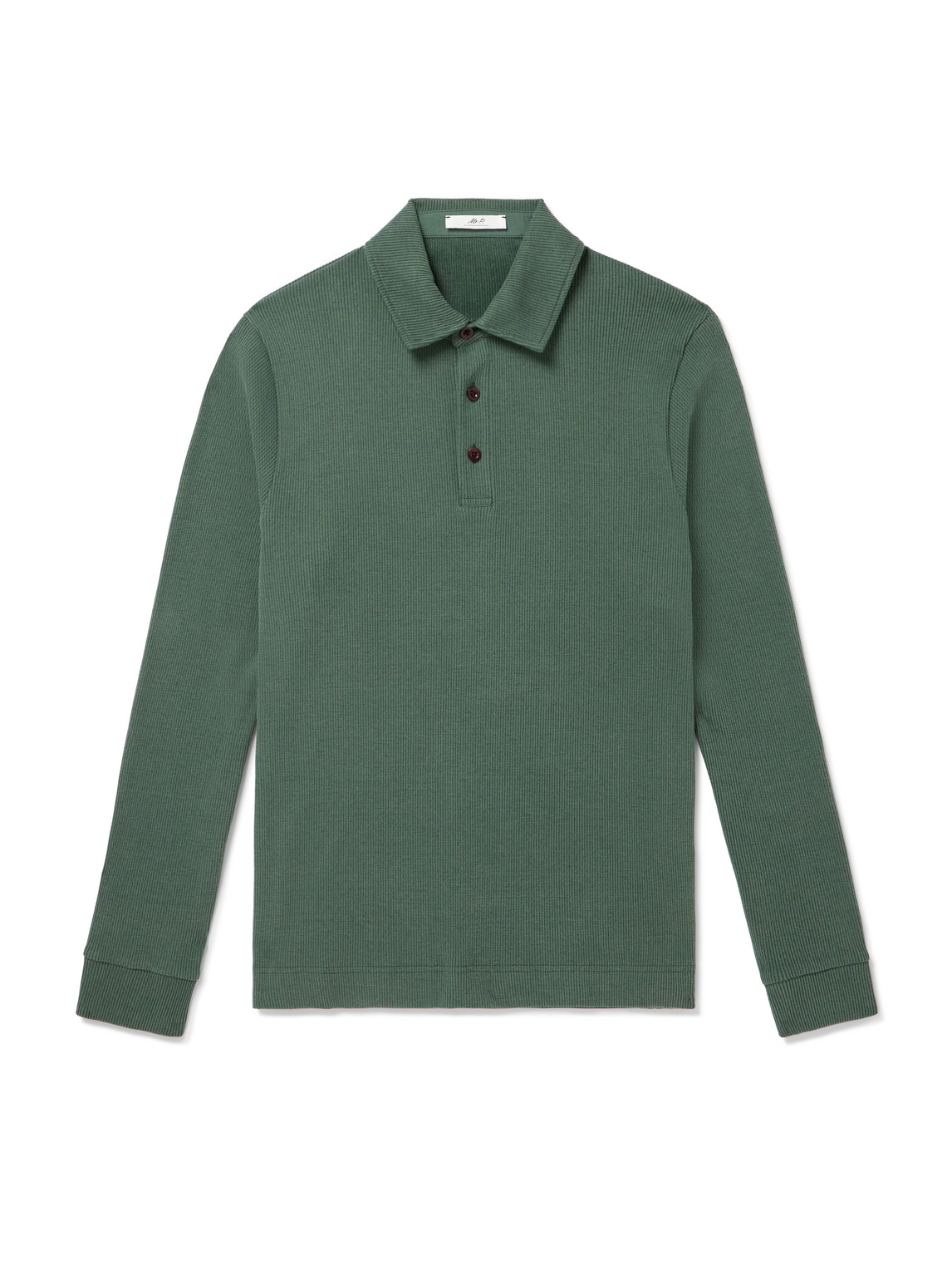 Mr P. - Ribbed Stretch Cotton and Merino Wool-Blend Polo Shirt - Men - Green - L Mr P. - Ribbed Stretch Cotton and Merino Wool-Blend Polo Shirt - Men - Green - L von Mr P.