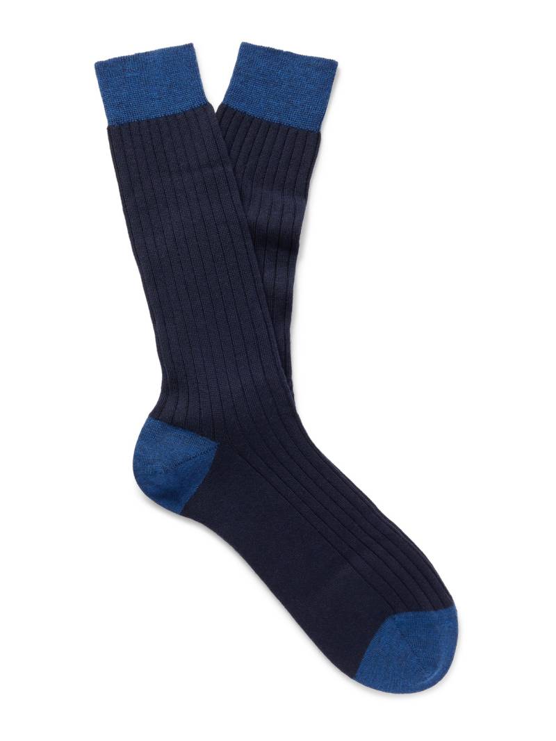 Mr P. - Ribbed Wool-Blend Socks - Men - Blue von Mr P.