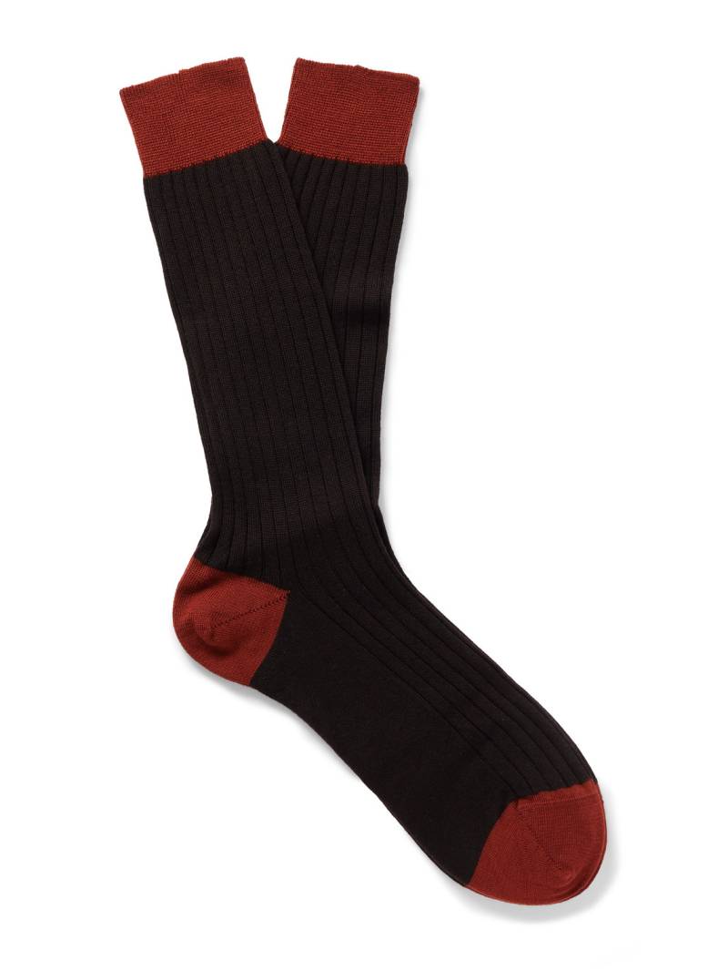 Mr P. - Ribbed Wool-Blend Socks - Men - Brown von Mr P.