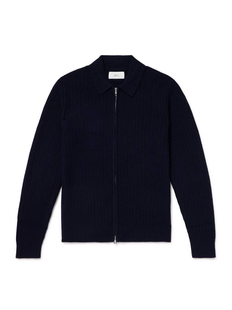 Mr P. - Ribbed Wool and Cashmere-Blend Zip-Up Cardigan - Men - Blue - L von Mr P.