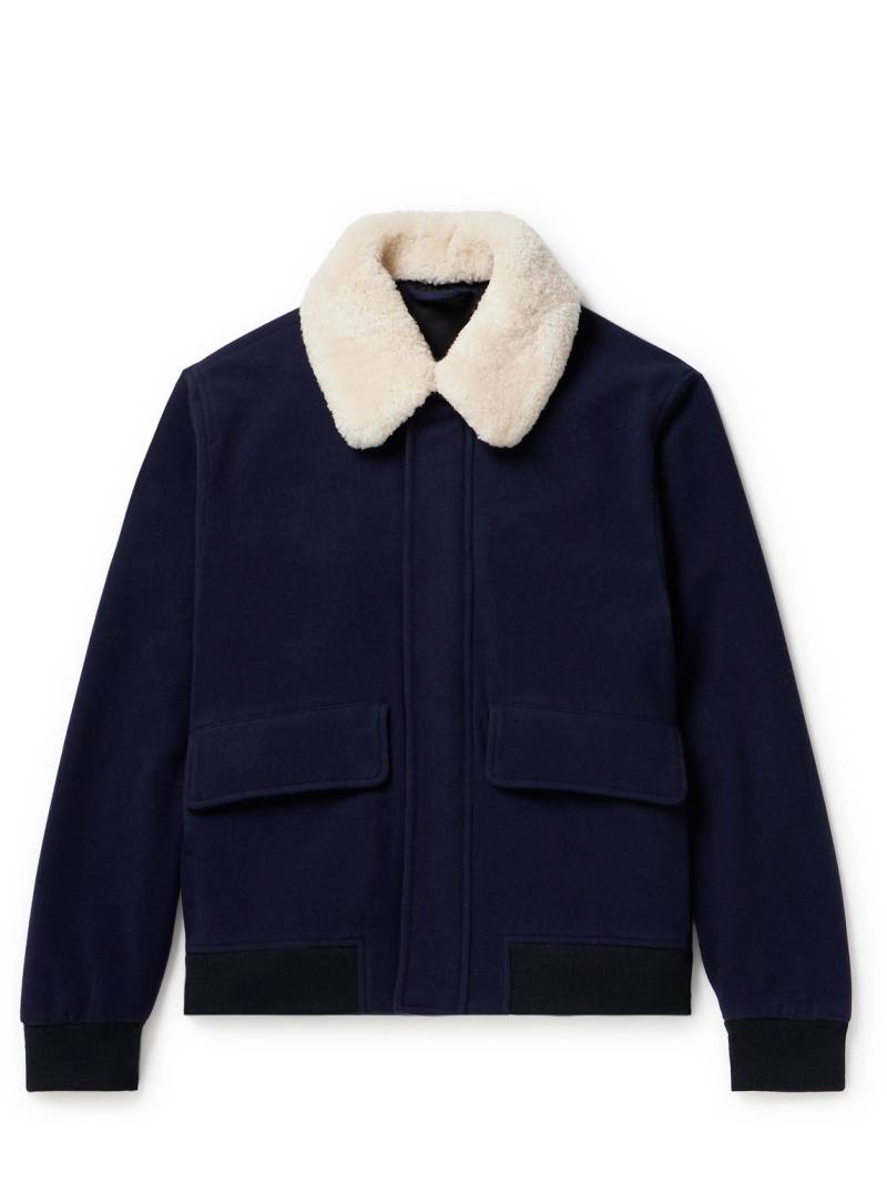 Mr P. - Shearling-Trimmed Wool-Blend Felt Bomber Jacket - Men - Blue - XXL von Mr P.