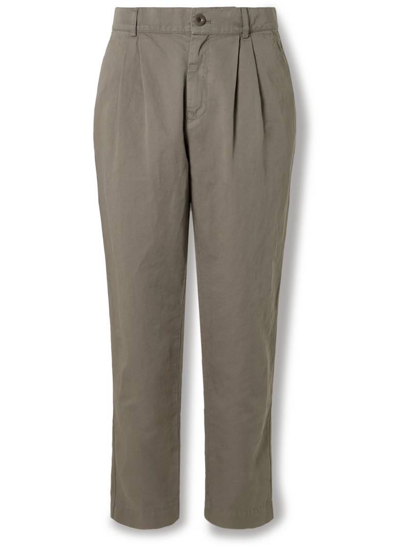 Mr P. - Steve Slim-Fit Pleated Organic Cotton and Linen-Blend Twill Trousers - Men - Green - 28 von Mr P.