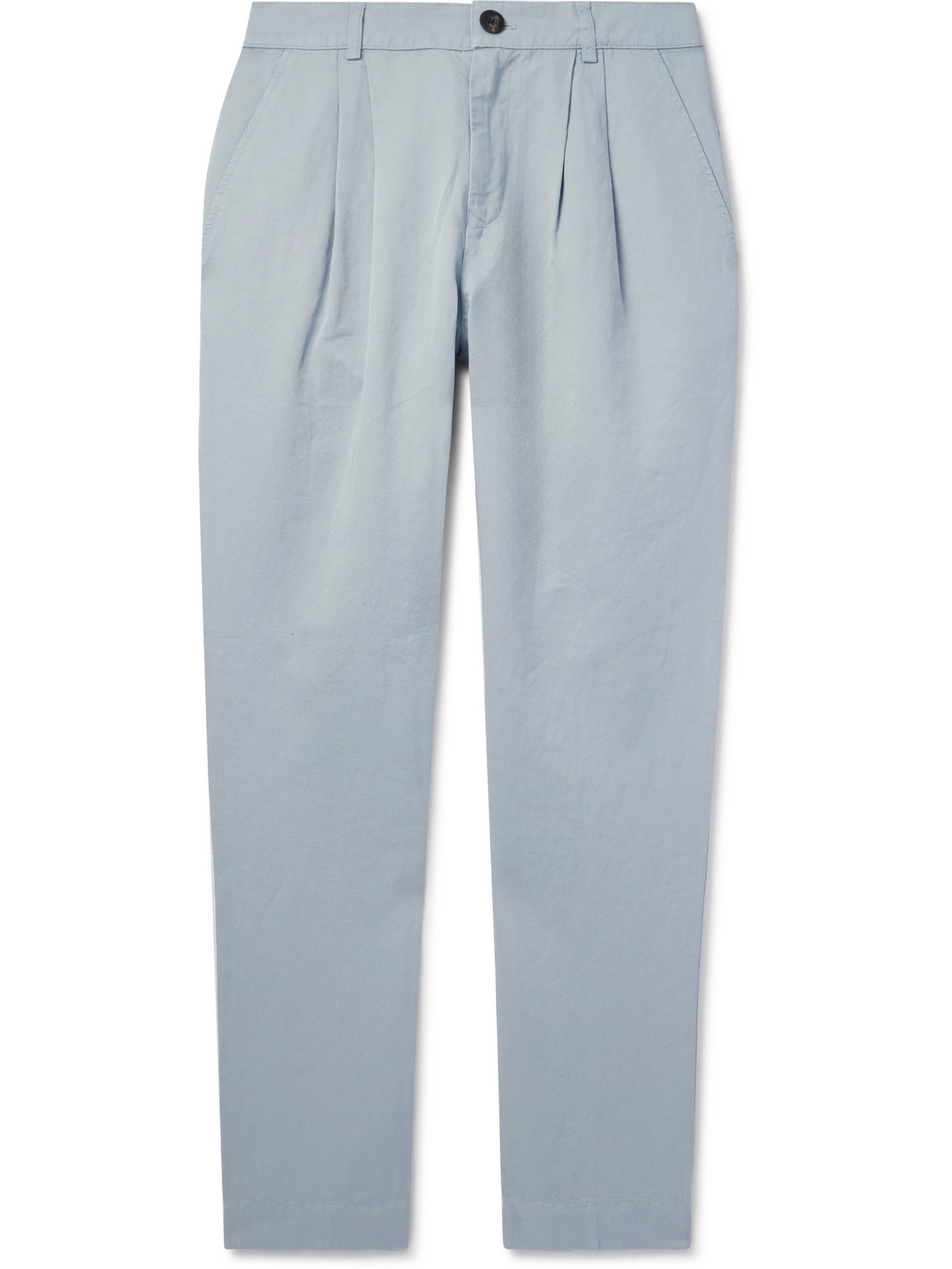 Mr P. - Steve Straight-Leg Pleated Organic Cotton and Linen-Blend Twill Trousers - Men - Blue - 34 von Mr P.
