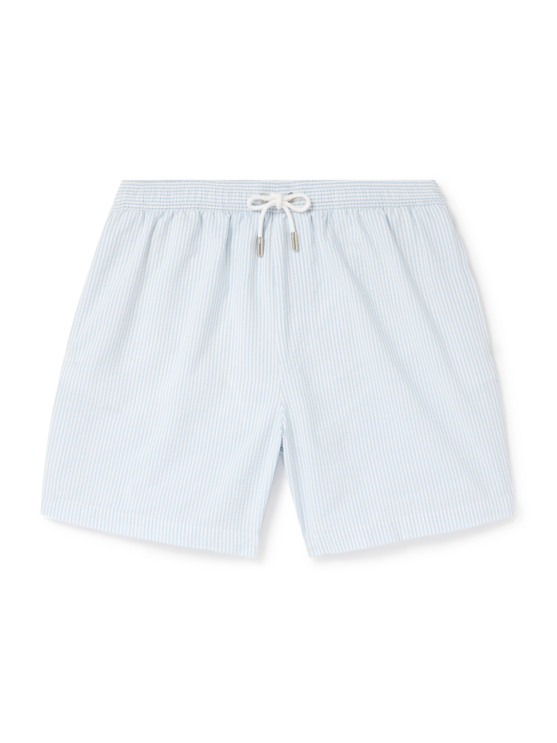 Mr P. - Straight-Leg Mid-Length Striped Seersucker Swim Shorts - Men - Blue - XXL von Mr P.