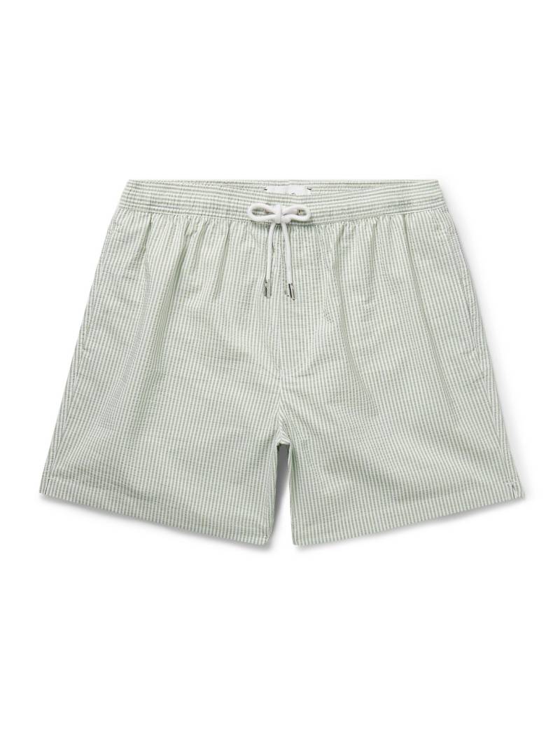 Mr P. - Straight-Leg Mid-Length Striped Seersucker Swim Shorts - Men - Green - XL von Mr P.
