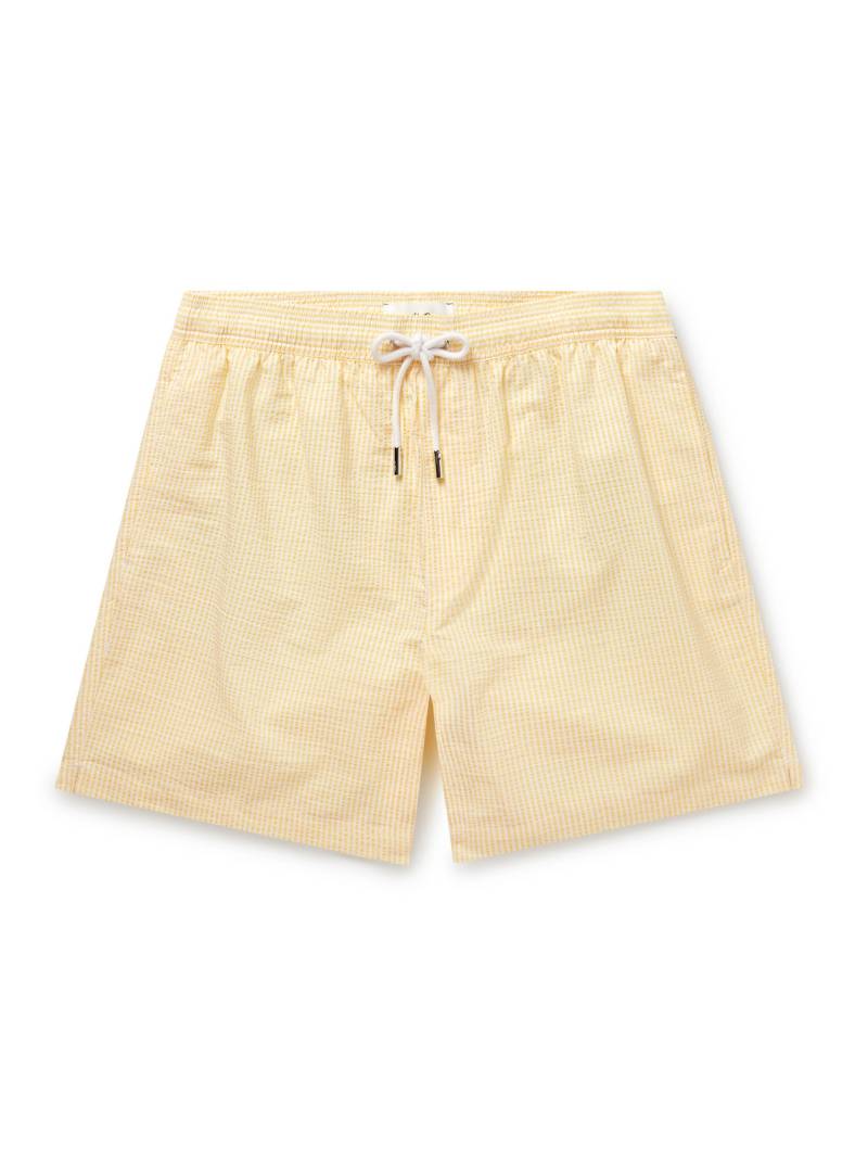 Mr P. - Straight-Leg Mid-Length Striped Seersucker Swim Shorts - Men - Yellow - XXL von Mr P.