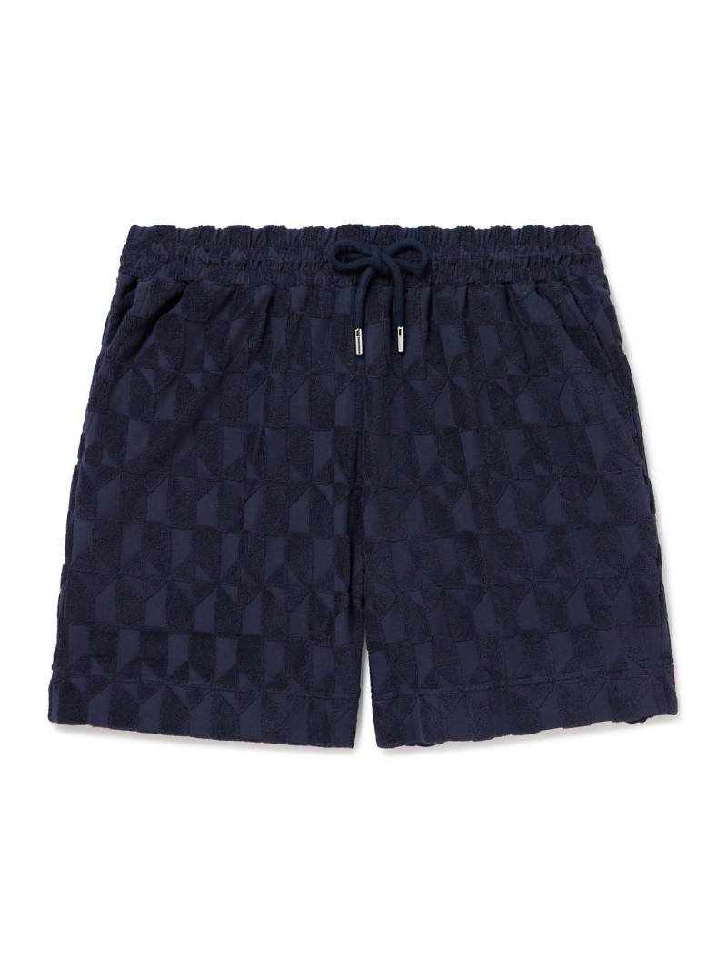 Mr P. - Straight-Leg Organic Cotton-Terry Jacquard Drawstring Shorts - Men - Blue - L von Mr P.