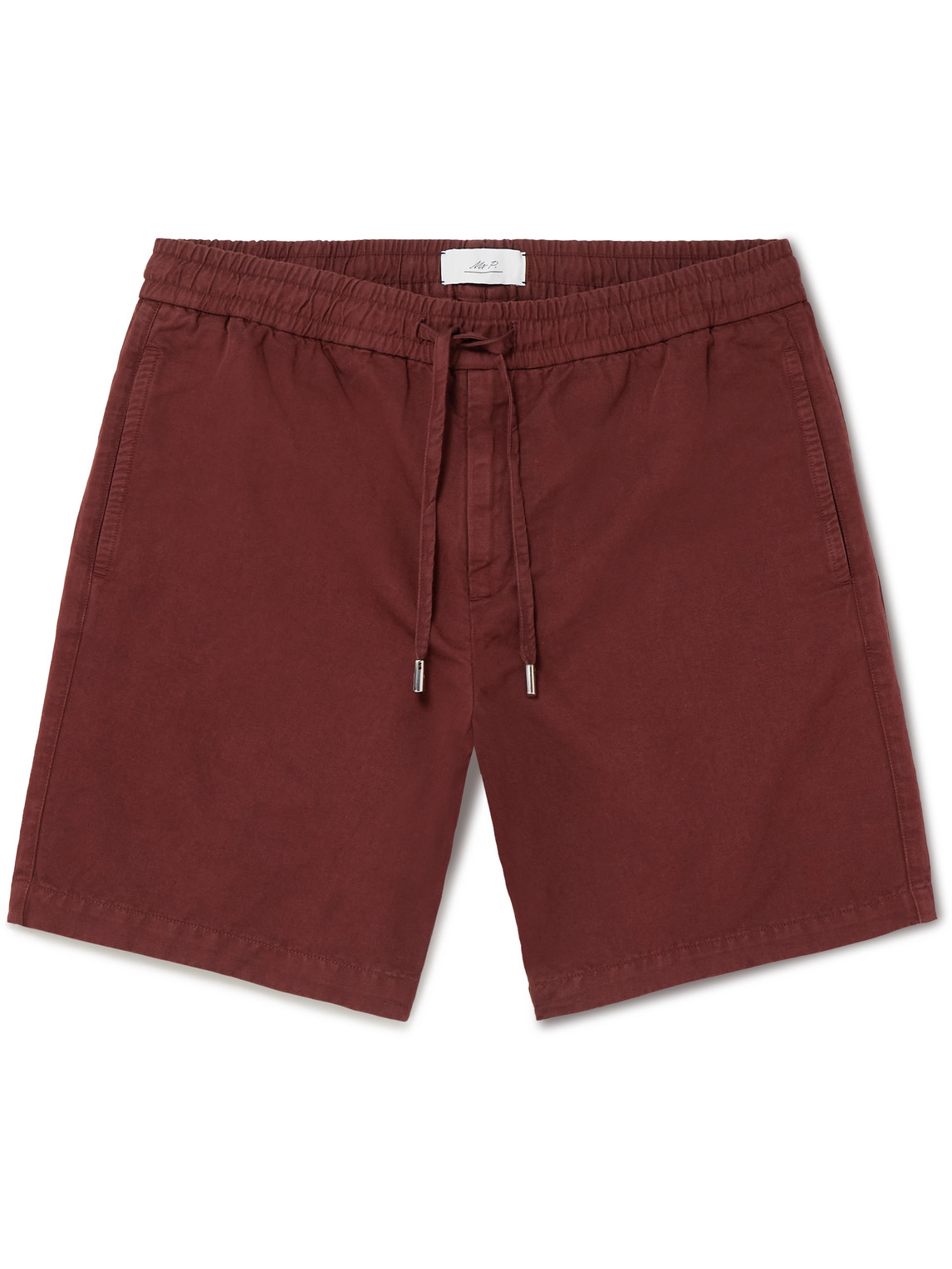Mr P. - Straight-Leg Organic Cotton and Linen-Blend Drawstring Shorts - Men - Burgundy - 40 von Mr P.