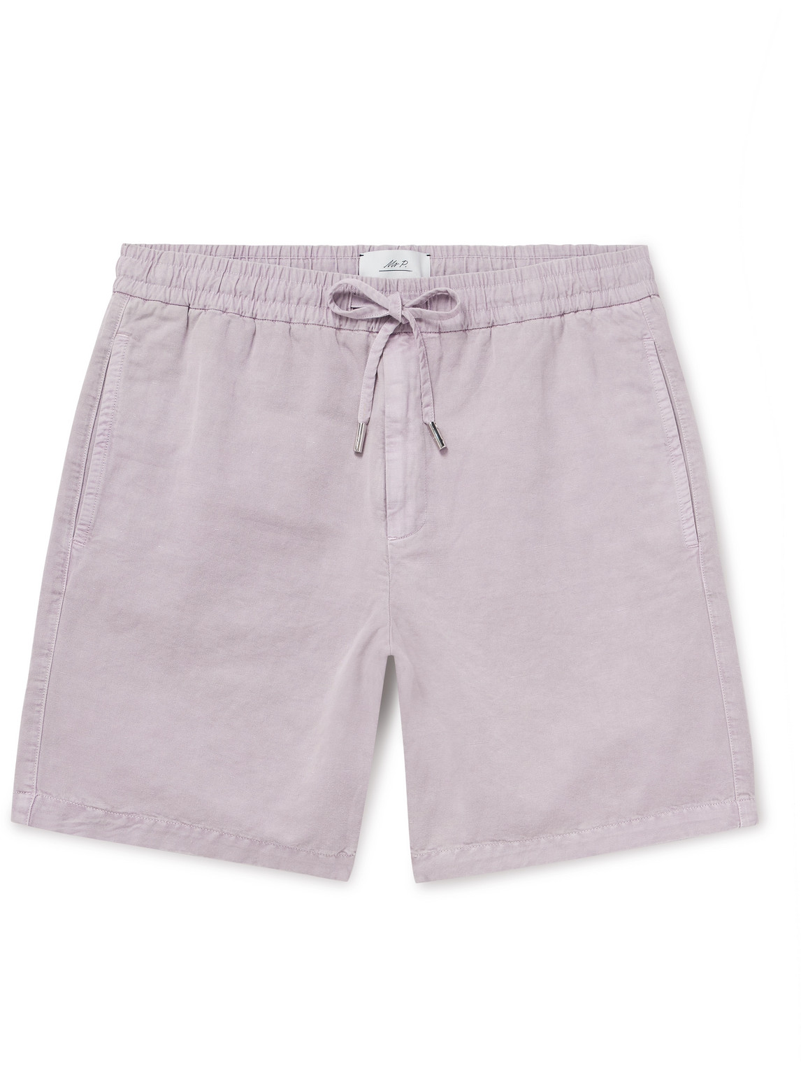 Mr P. - Straight-Leg Organic Cotton and Linen-Blend Drawstring Shorts - Men - Purple - 40 von Mr P.