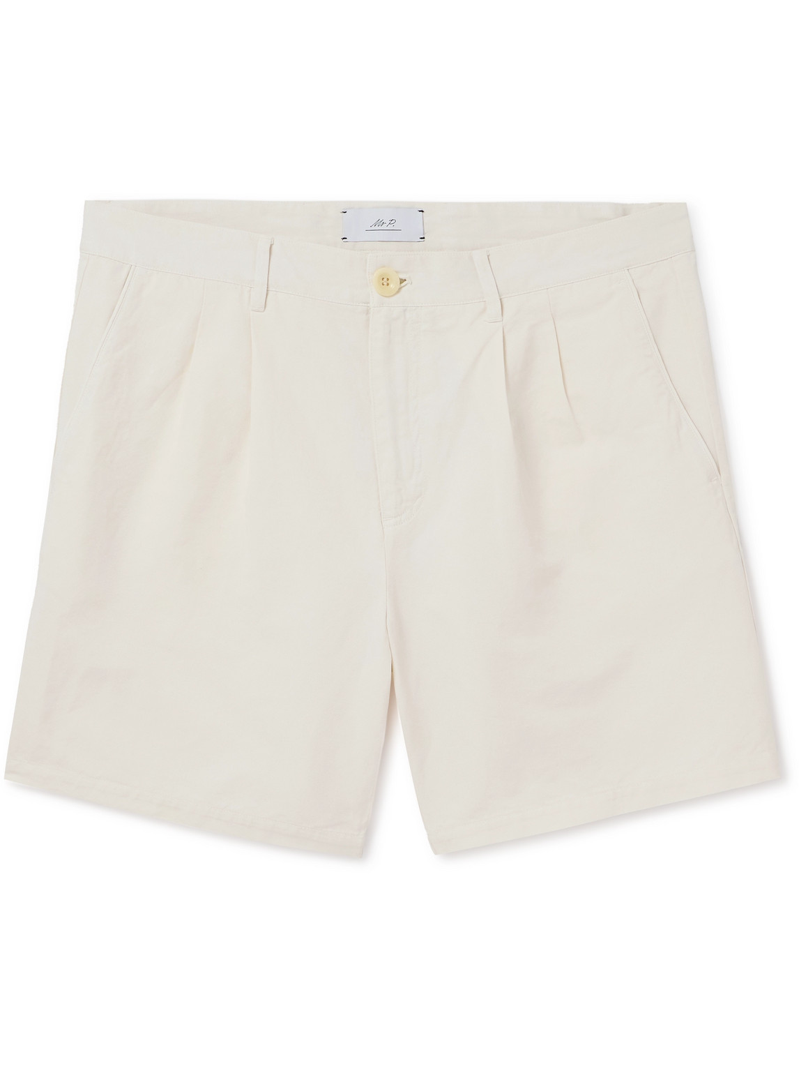 Mr P. - Straight-Leg Pleated Cotton and Linen-Blend Twill Shorts - Men - Neutrals - 36 von Mr P.