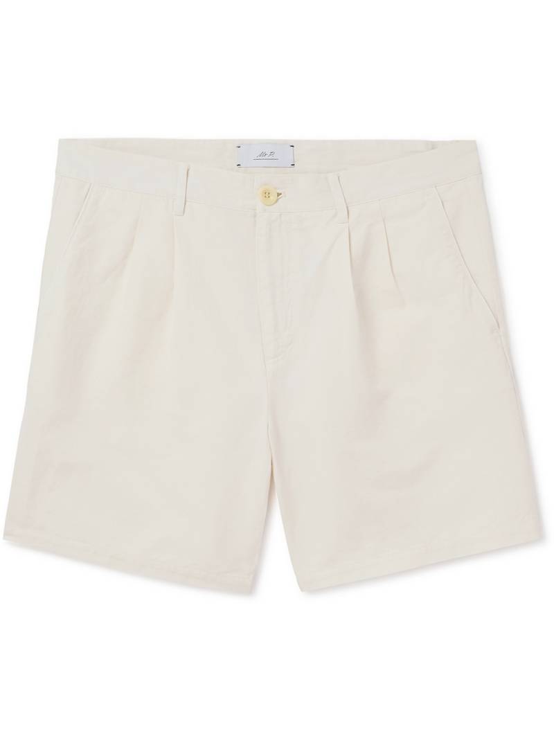 Mr P. - Straight-Leg Pleated Cotton and Linen-Blend Twill Shorts - Men - Neutrals - 36 von Mr P.