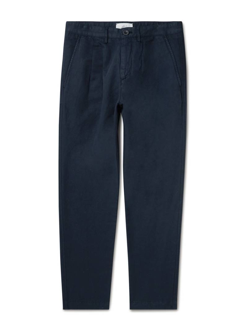 Mr P. - Straight-Leg Pleated Garment-Dyed Cotton and Linen-Blend Trousers - Men - Blue - 28 von Mr P.