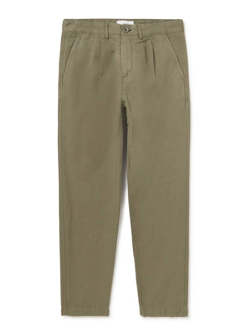 Mr P. - Straight-Leg Pleated Garment-Dyed Cotton and Linen-Blend Trousers - Men - Green - 38 von Mr P.