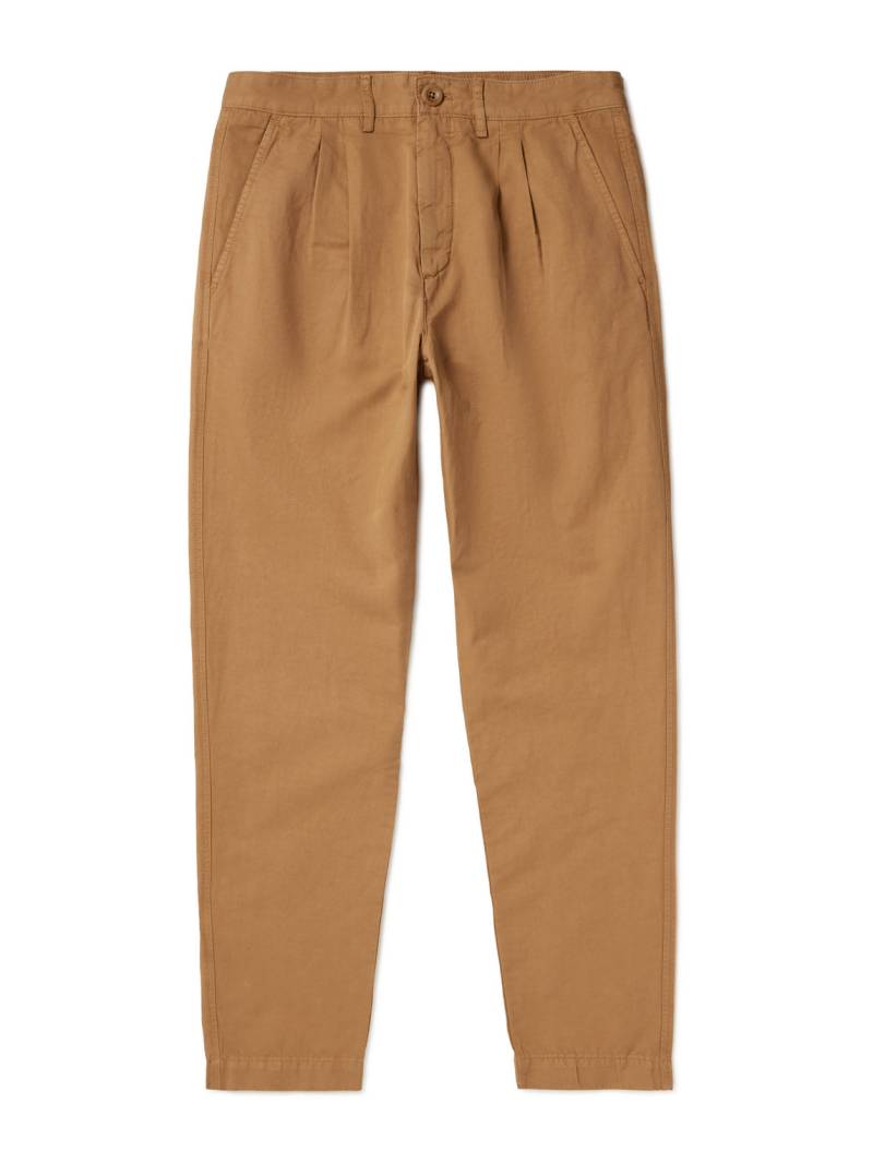 Mr P. - Straight-Leg Pleated Garment-Dyed Cotton and Linen-Blend Twill Trousers - Men - Brown - 38 von Mr P.