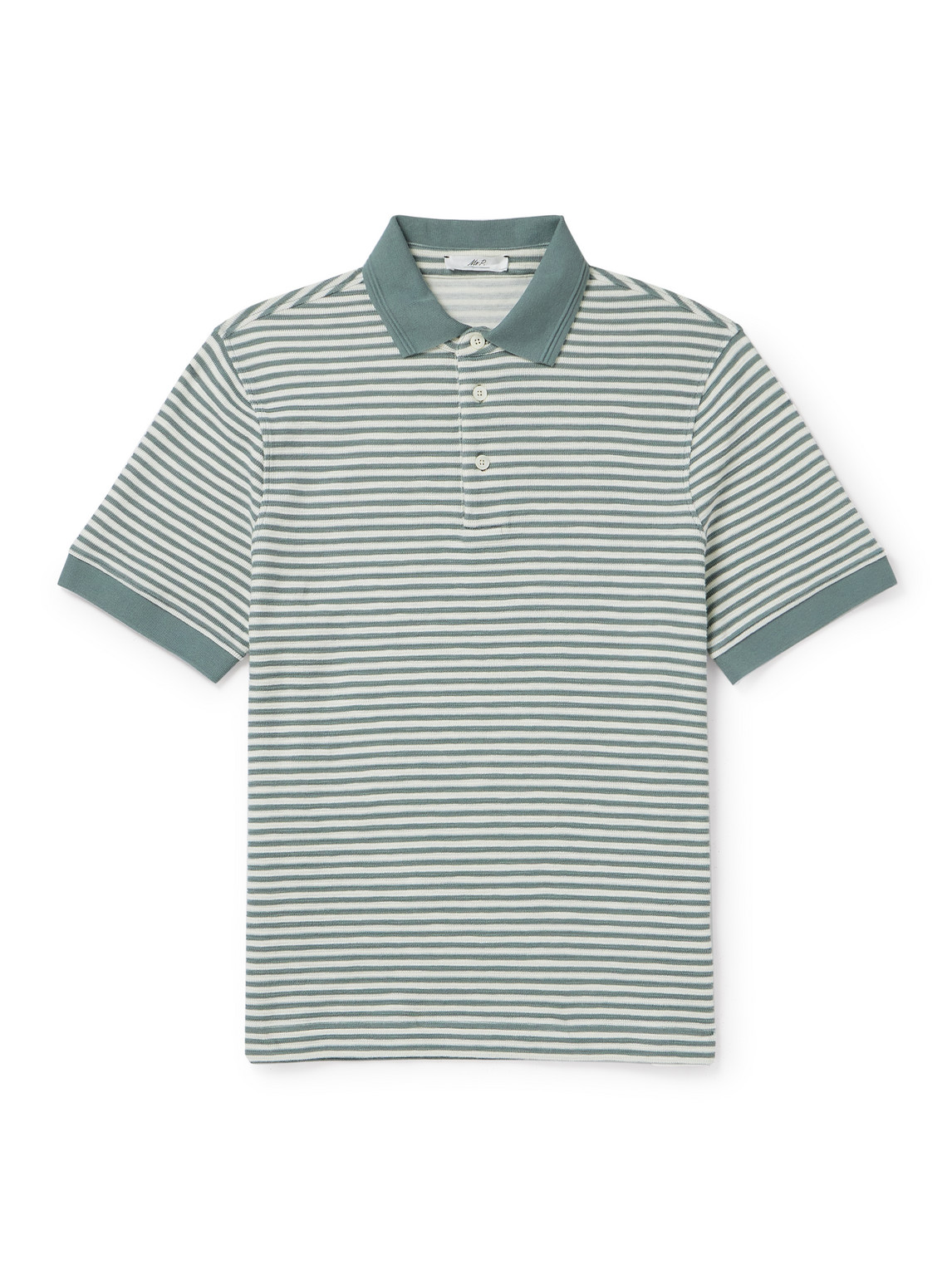 Mr P. - Striped Organic Cotton Polo Shirt - Men - Green - M von Mr P.