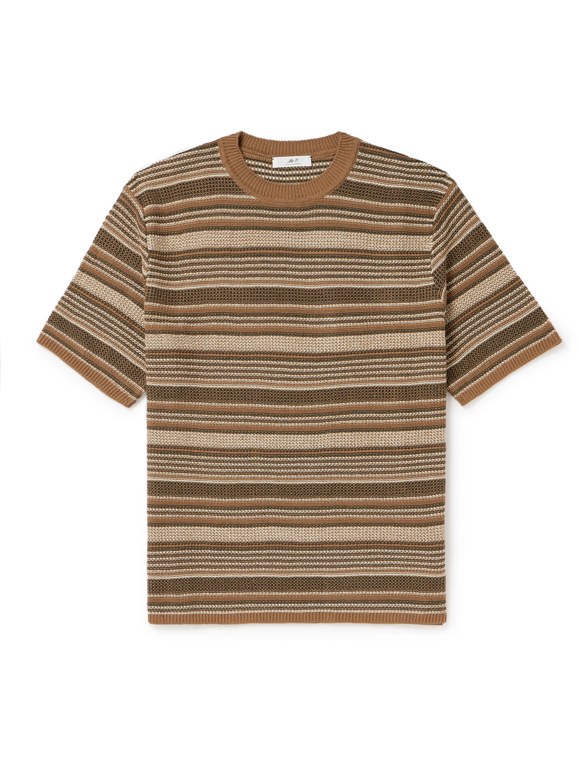 Mr P. - Striped Crochet-Knit Cotton T-Shirt - Men - Brown - XXL von Mr P.