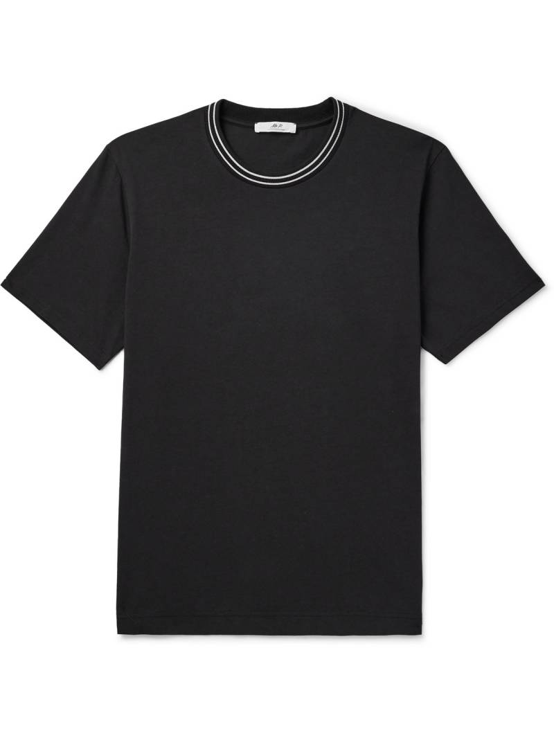 Mr P. - Striped Pointelle-Trimmed Organic Cotton-Jersey T-Shirt - Men - Black - L von Mr P.