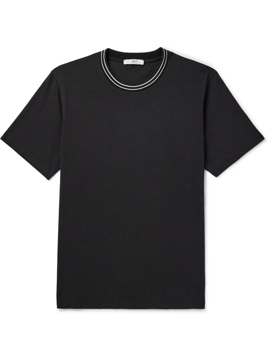 Mr P. - Striped Pointelle-Trimmed Organic Cotton-Jersey T-Shirt - Men - Black - XL von Mr P.