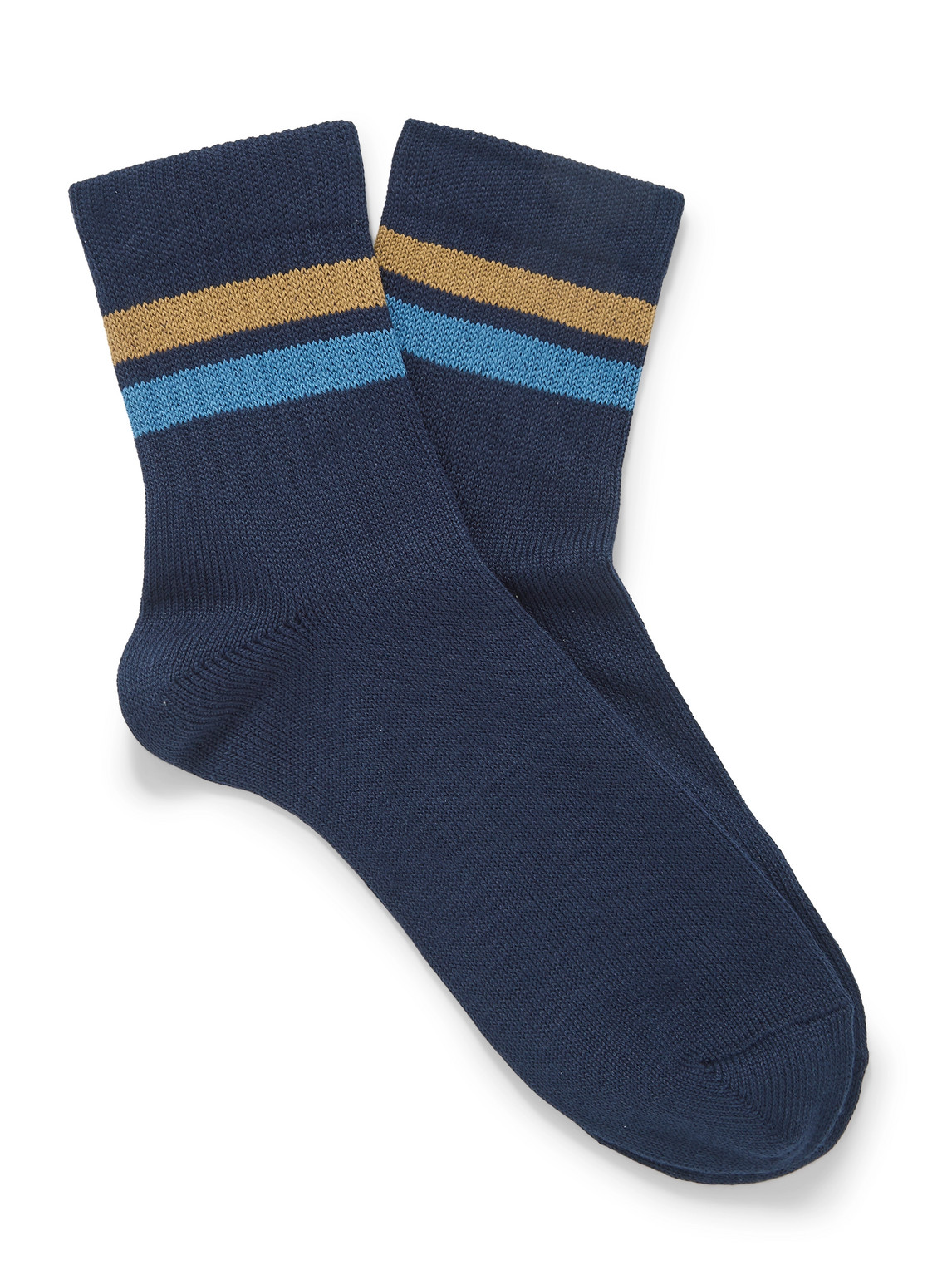 Mr P. - Striped Ribbed Cotton-Blend Socks - Men - Blue von Mr P.