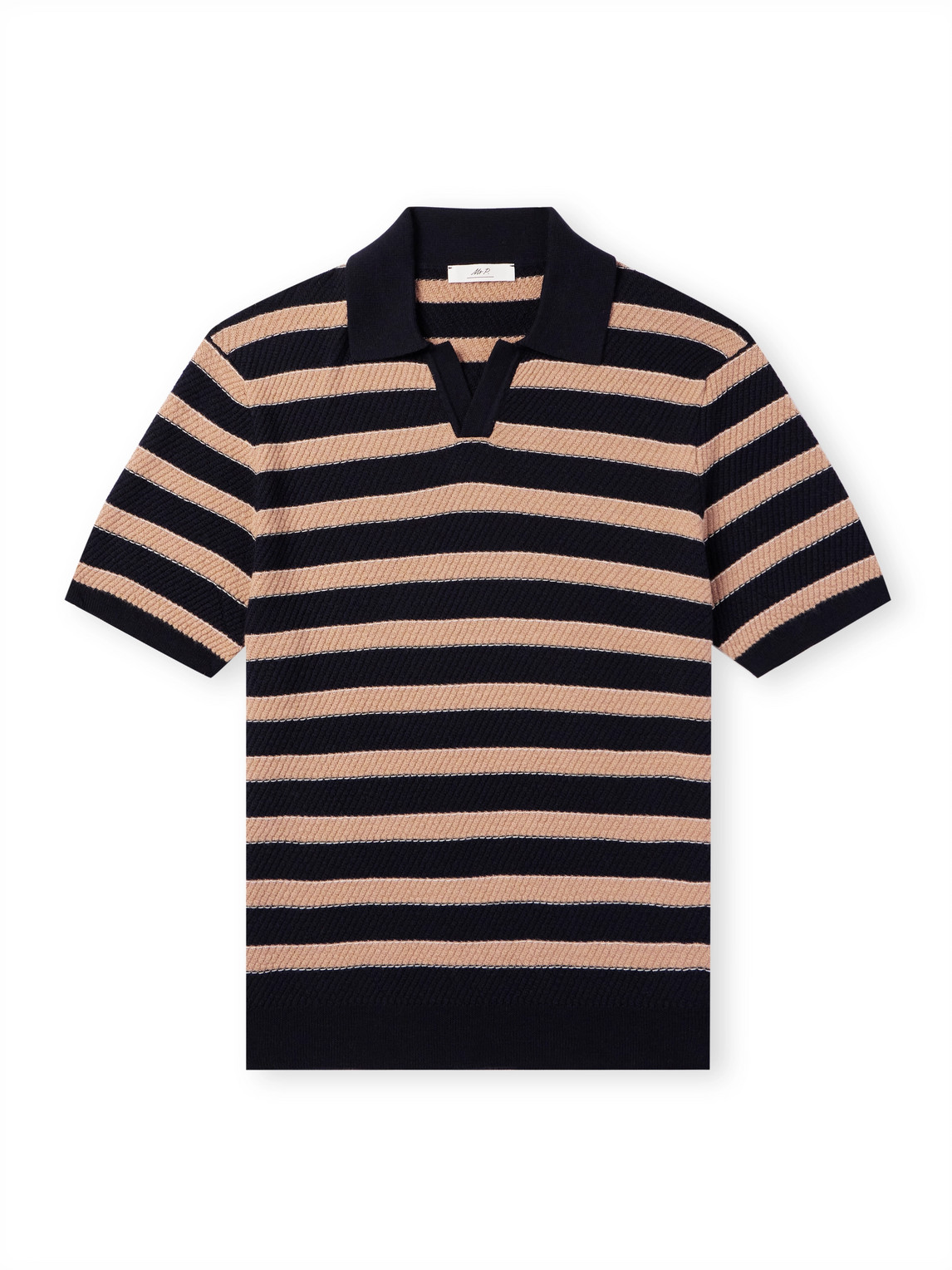 Mr P. - Striped Ribbed Merino Wool Polo Shirt - Men - Brown - L von Mr P.