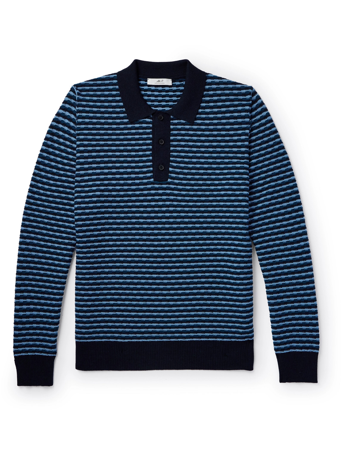 Mr P. - Striped Wool Polo Shirt - Men - Blue - L von Mr P.
