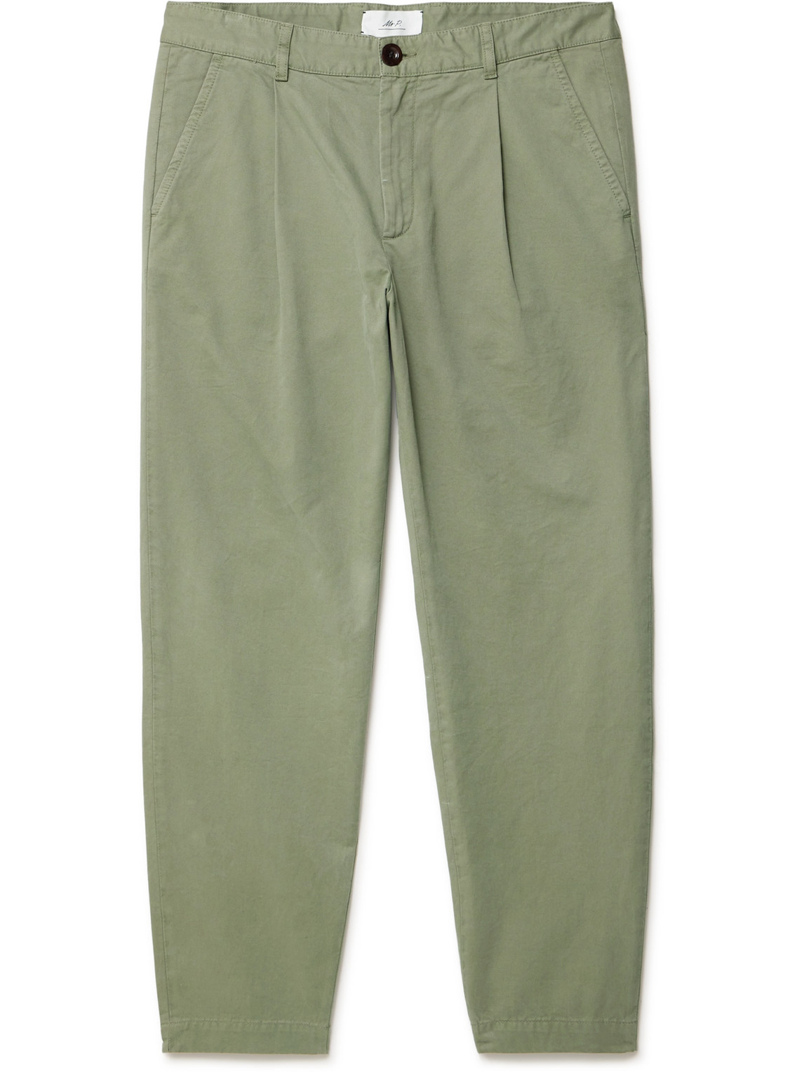Mr P. - Tapered Pleated Garment-Dyed Cotton-Blend Twill Trousers - Men - Green - 32 von Mr P.