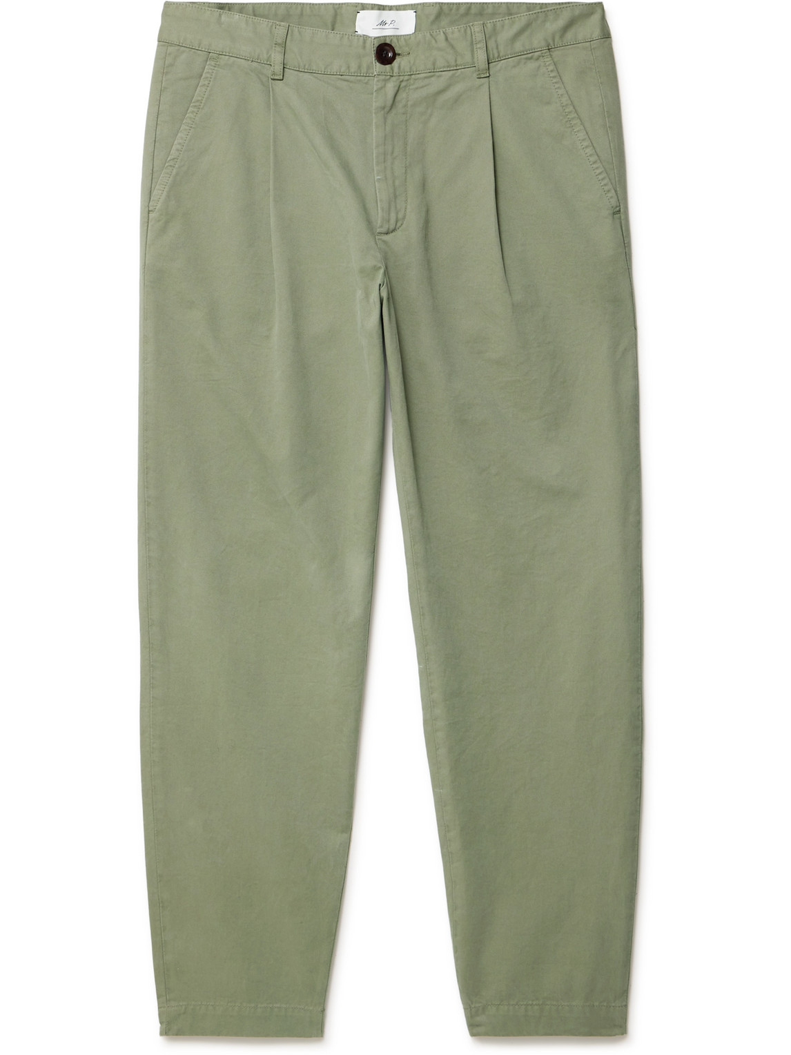 Mr P. - Tapered Pleated Garment-Dyed Cotton-Blend Twill Trousers - Men - Green - 38 von Mr P.