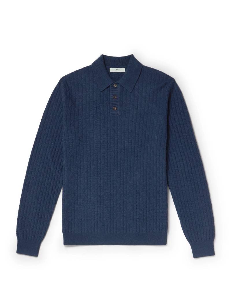 Mr P. - Textured Wool and Camel-Blend Polo Shirt - Men - Blue - XXL von Mr P.