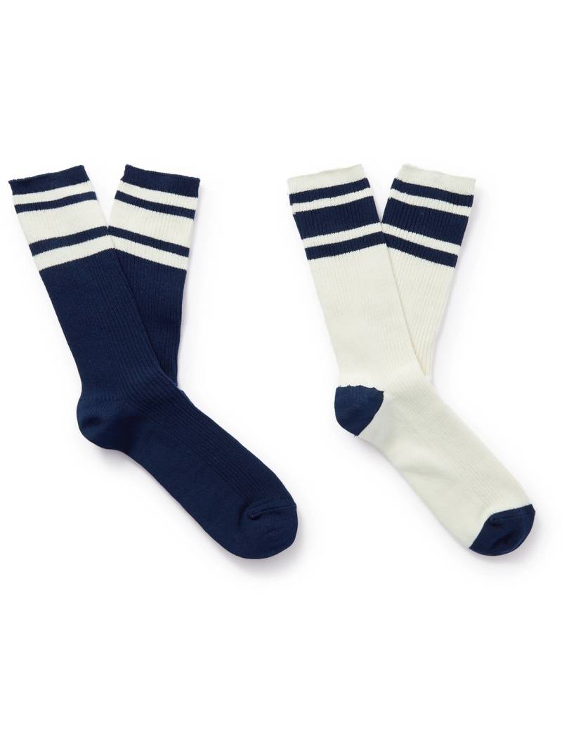 Mr P. - Two-Pack Striped Ribbed Cotton-Blend Socks - Men - Blue von Mr P.