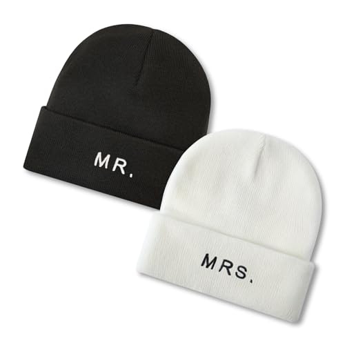 Mr&MrsGifts Verlobungsgeschenke für Paare, Braut und Bräutigam, Brautpaar als Geschenk für Hochzeit, Wintermütze, Mm-White-AR, 6 von Mr&MrsGifts