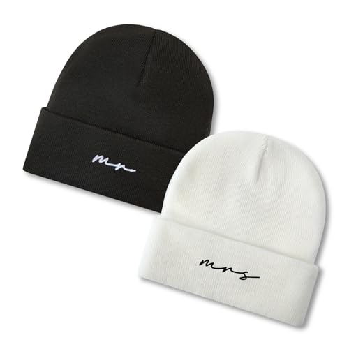 Mr&MrsGifts Verlobungsgeschenke für Paare, Braut und Bräutigam, Brautpaar als Geschenk für Hochzeit, Wintermütze, Weiß, 6 von Mr&MrsGifts