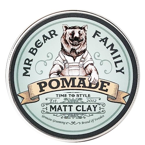 Matte Haar-Pomade für Männer – mittelstarker Halt auf Wasserbasis, enthält Volumen-Kaolin-Ton + Bentonit-Ton, nicht fettend, matte Pomade für effektive Kräuselbekämpfung, 100 ml von Mr Bear Family