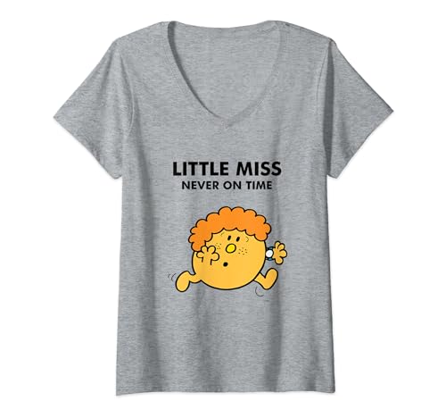 Mr. Men Little Miss Meme - Little Miss Never On Time T-Shirt mit V-Ausschnitt von Mr. Men Little Miss