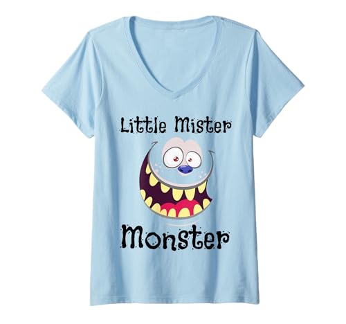 Damen Little Mister Monster Halloween Jungen Kostüm Lustiger Sohn Junge T-Shirt mit V-Ausschnitt Damen Little Mister Monster Halloween Jungen Kostüm Lustiger Sohn Junge T-Shirt mit V-Ausschnitt von Mr. Monster Couples Parent Halloween Costume Match