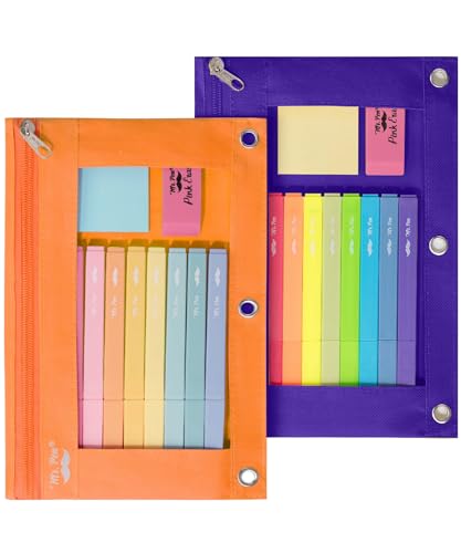 Mr. Pen Federmäppchen aus Stoff mit 3 Ordnerlöchern, Schwarz, 2er-Set, orange und dunkelviolett von Mr. Pen