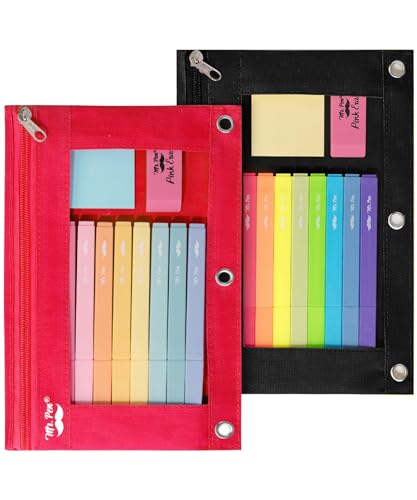 Mr. Pen Federmäppchen aus Stoff mit 3 Ordnerlöchern, Schwarz & Rot, 2 Stück von Mr. Pen