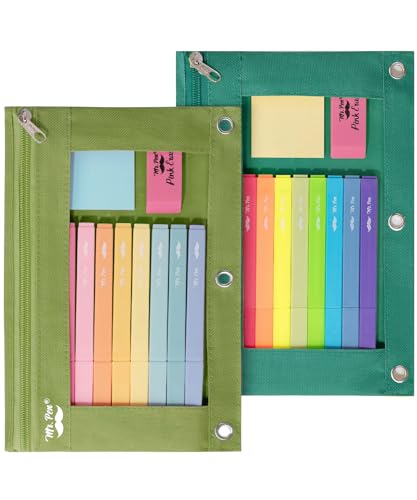 Mr. Pen Federmäppchen für 3-Ringbuch, 2er-Pack, grüne Farbtöne, 3-Ringbuch-Bleistifttasche von Mr. Pen