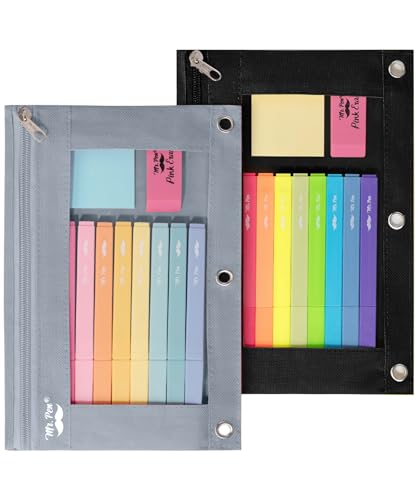 Mr. Pen Federmäppchen für 3-Ringbuch, 2er-Pack, schwarz und grau, 3-Ringbuch-Bleistifttasche von Mr. Pen