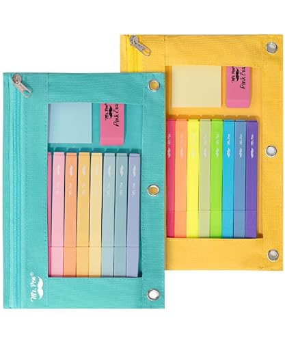 Mr. Pen Stoff-Federmäppchen mit 3 Binderlöchern, 2er-Set, hellorange und lagunenfarbene Bleistiftbeutel von Mr. Pen